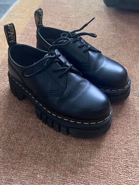 Dr. Martens Black Leather Oxford with Yellow Stitching